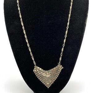 Vintage Hobe Mesh Bib Necklace Silver Tone Disco Glam Cleopatra Statement 19"